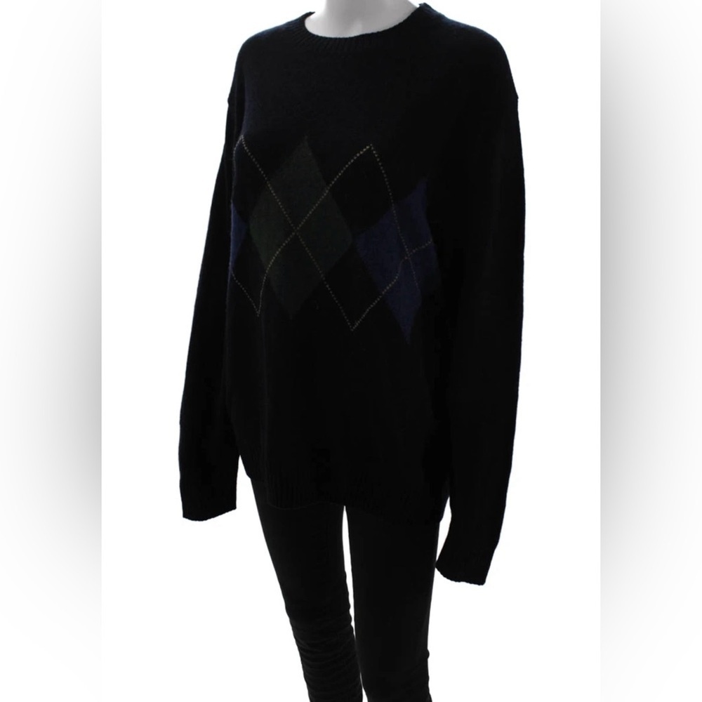 Uniqlo Black Argyle 100% Lambswool Women's Sweater - Picture 2 of 8